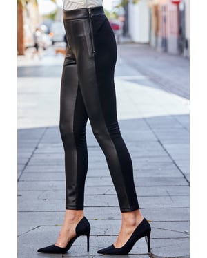 Black Faux Leather Ponte Skinny Trousers