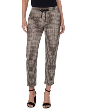 Pull-On Enkelbroek Met Pin-plooien Tan/ZwartAbstract Houndstooth