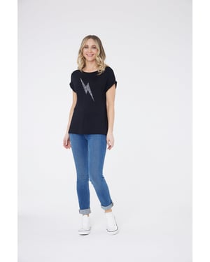 Ziggy Lightning Bolt Kortärmad Topp Svart / Silver