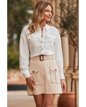 Natural A-Line Utility Skirt With Linen
