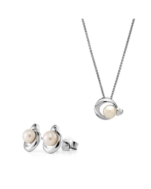 Orphelia 'Mathilde' Dames 925 Sterling Silver Set: Ketting-Pendant + Oorbellen - Zilver SET-7510