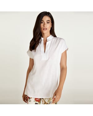 Witte linnen stijl mouwloze top