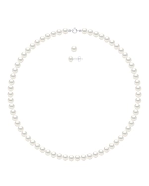 Set bestaande uit: Ketting van echte gekweekte zoetwaterparels semi rond 6-7 mm