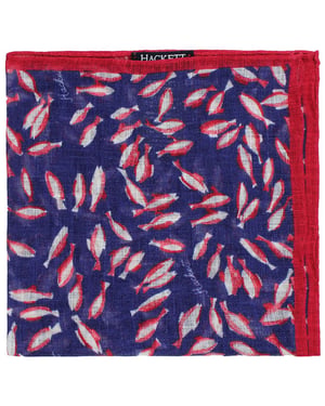 Hackett London Linnen Bedrukte Koivissen Heren Navy/Rood Hank Zakdoeken