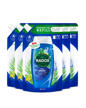 Radox Mineral Therapy 2-in-1 Shower Gel Refill Pouch Feel Awake 500ml, 5 Pack