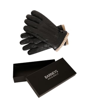 Barneys Originals Gift Boxed Black Goat Leather Glove with Cream Knit Cuff