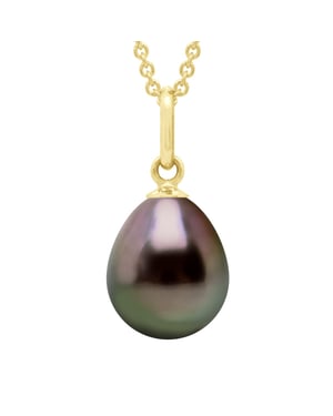 Hanger Gearticuleerde Draad Geel Goud 375 en Echte Gecultiveerde Tahiti Parels Pear 9-10 mm