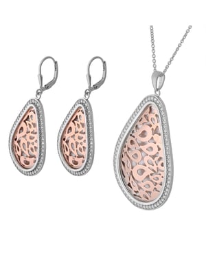 Orphelia Women's 925 Sterling Silver Set: Chain-Pendant + Earrings - Silver/Rose SET-068