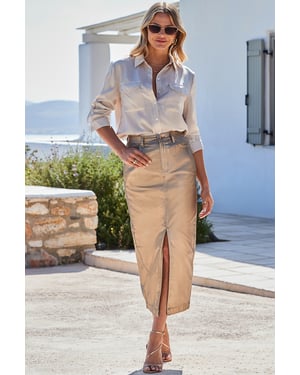 Champagne Gold Metallic Pencil Skirt