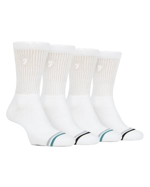 Mens Bamboo Sport Socks in Black & White | Farah | 4 Pack | Diabetic Friendly Sport Socks with Smooth Toe Seam & Loose Top | Tennis Gym Running Socks - White