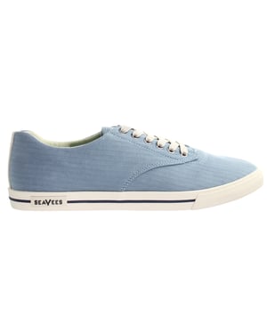 Seavees Hermosa Blue Mirage Herringbone Twill Surwash Plimsoll Blue Mens Plimsolls