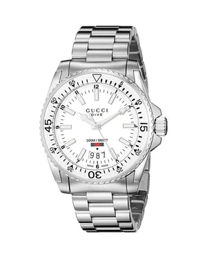 Gucci - Duik RVS Horloge met Witte Wijzerplaat voor Mannen