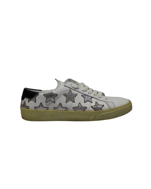 Saint Laurent Paris SL/06 Metallic Stars Low Sneakers in White Leather