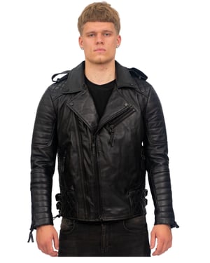 Heren slim-fit brando lederen bikerjack met dubbele rits-Caïro