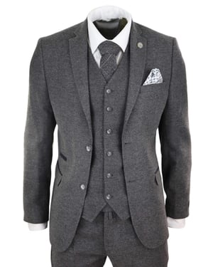Heren 3-delig Grijs Wol Tweed Vintage Retro Pak