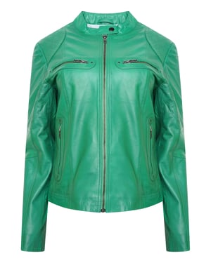 Pelle D’annata Ladies Real Leather Biker Jacket in Cool Green