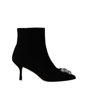 Stuart Weitzman Crystal Buckle Kera Ankle Boots in Black Suede