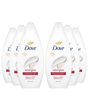 Dove Velvet Glow Body Wash 0% Sulfate SLES for Softer & Smoother Skin, 6x225ml