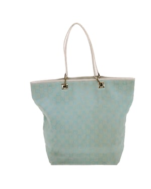 GUCCI GG Canvas Tote Bag Light Blue White Auth 50181