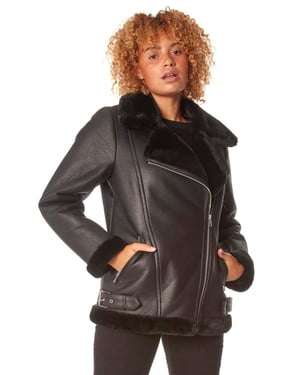 Faux Fur Lined Zip Detail Aviator Jacket