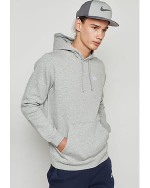 Nike Club Pullover Hoodie Embroidered Logo In Grey