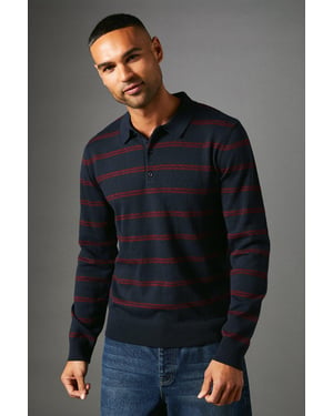 Stripe Long Sleeve Knitted Polo