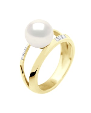 Ring Sieraad 0,06 Ct - Geel Goud - Echte Gecultiveerde Zoetwaterparel Rond 8-9 mm