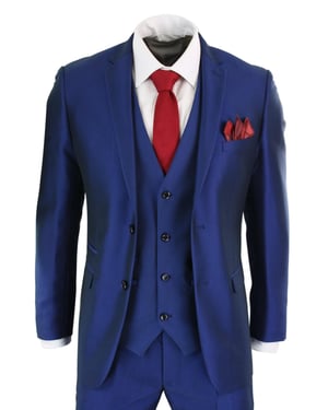 Mens 3 Piece Shiny Royal Blue Classic Suit