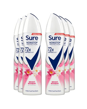 Sure Women Anti-Perspirant 72H Nonstop Protection Deo Bright Bouquet 150ml, 6pk