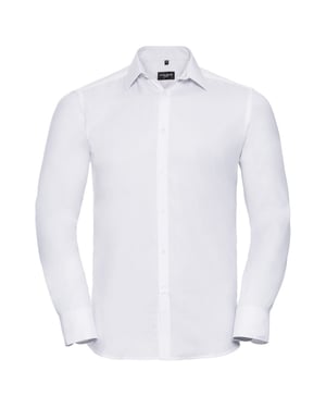 Russell Collection Mens Herringbone Long-Sleeved Formal Shirt (White)