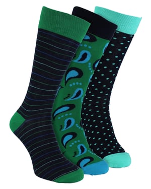 HS by Happy Socks - Mens 3 Pack Fun Novelty Dress Socks - Stripe (Green)