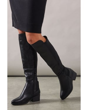 Wide Fit Hannah Elastic Back Low Heel Almond Toe Knee Boots