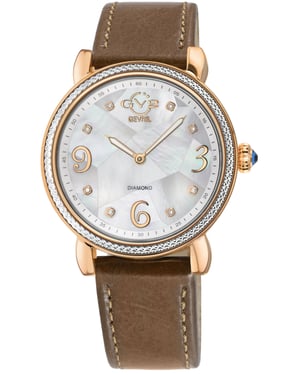 GV2 Ravenna 12611 White MOP Dial Taupe Leather Swiss Quartz Watch