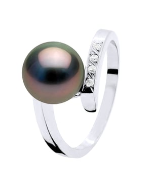 Diamond Ring 0,04 Cts en Tahitian Pearl Ronde 8-9 mm wit goud