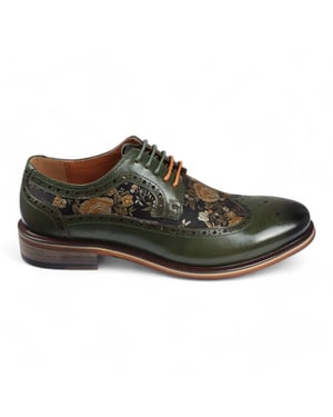 Justin Reess Men's Green Leather Floral Print Brogue Dress Shoes - Ross