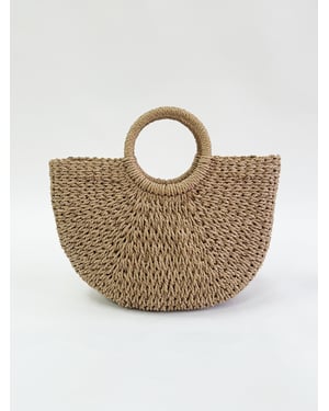 Round Woven Straw Holdall With Circular Handle