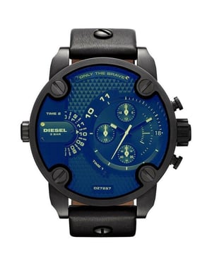Diesel DZ7257 Bad Ass Chronograaf Blauwe Wijzerplaat Zwart Leer Herenhorloge