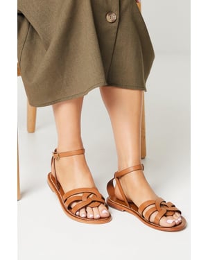 Wide Fit Leather Jaleesa Woven Flat Sandals