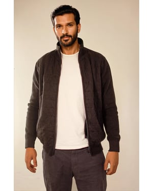 Quilted Front Chunky Knit Bomber Jacket