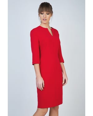 Rood Paneel Detail Jurk in Crepe Stof