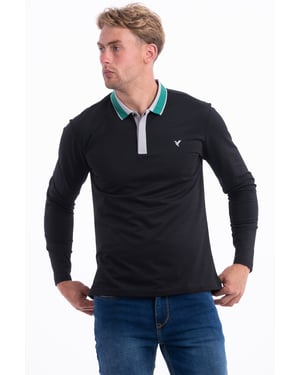 D-Rock Mens Polo Shirt with Dual-Stripe Collar Long Sleeve
