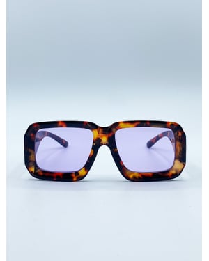Oversized Square Frame in Brown Tortoiseshell with Purple Lenses