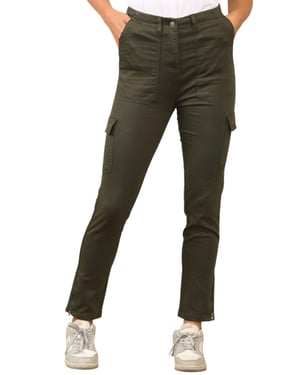 MYT Womens Cargo Chino Ankle Grazer Trousers in Khaki