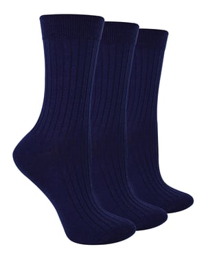 3 Pairs Ladies Original Merino Wool Socks | Steven | Breathable Thick Warm Boot Socks - Navy Blue