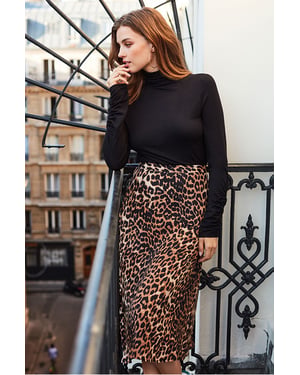 Leopard Print A Line Midi Skirt