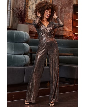 Bronze Dazzling Wrap Front Jumpsuit