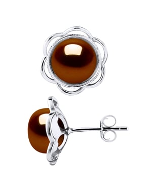 Stud Oorbellen FLOWER Beads Freshwater 89mm Knopen van de Chocolade 925