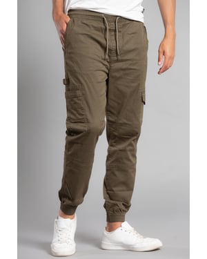 Khaki Cotton Drawstring Cargo Trousers
