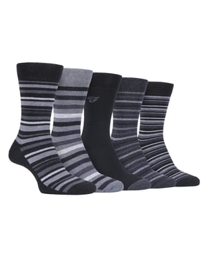 Farah - 5-pak Heren Dun Ademend Klassiek Gestreept Patroon Zachte Bovenkant Katoenen Dress Socks - FCS271BLKCHA (Gestreept)