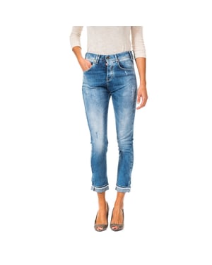 Long denim pants with straight hem cut 10DBF0667 woman